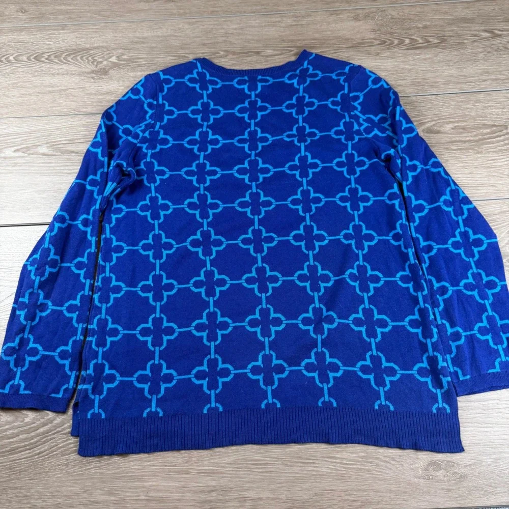 Charter Club Womens Sweater Jacquard Quatrefoil Lapis Blue L